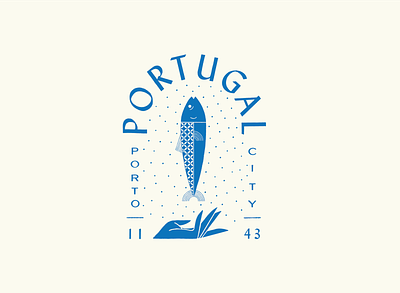 Porto badge blue city fish geometric hand illustration pattern porto portugal procreate sardine texture travel