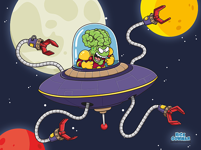 alien in spaceship cartoon