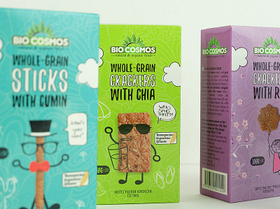 BioCosmos crackers characher crackers fun healthyfood illustration packaging design