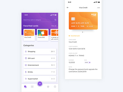 Card Storage App app card cardstorage design detail mobile orange purple storage ui ux visa