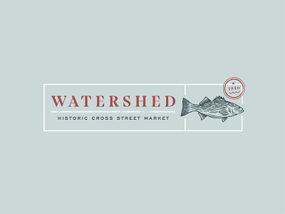 Watershed branding fish hand drawn illustration logo market restaurant stamp typogaphy vector
