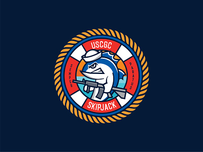 USCGC Skipjack badge character circle coast guard guns illustraion logo mascot military shield tuna unit uscgc vector