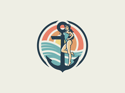 Pin Up Anchor anchor design illustration logo nautical ocean pin up retro sunset vector vintage water woman