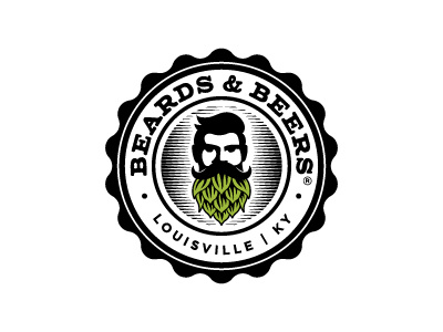 Beards & Beers badge barber beard beer beer cap craft hop logo