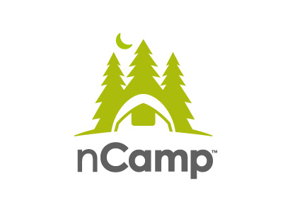 nCamp camp camping forest logo moon nature outdoors tent trees woods