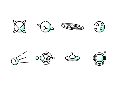 Space Icons astronaut flat icon iconography line art logo outerspace planet space