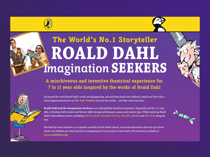 Roald Dahl - Imagination Seekers page css development graphic design html js scss web web dev web developer web development webdesign wordpress
