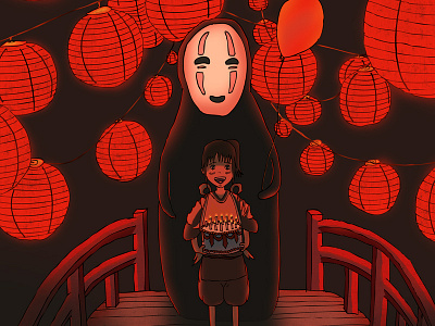 Spirited Away Illustration art away chihiro chinese digital illustration lantern no face painting spirited