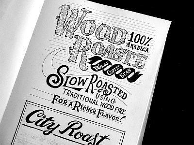 Wood Roasted Coffee Beans beans coffee design illustration lettering packaging roasted type typography wood