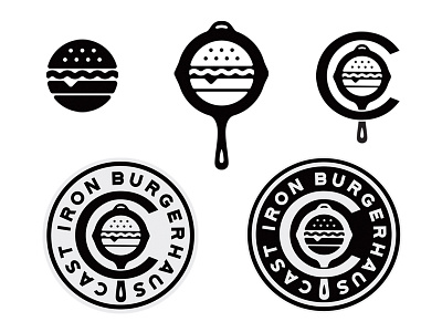 Cast Iron Burgerhaus badge branding burger cast food icon iron logo skillet