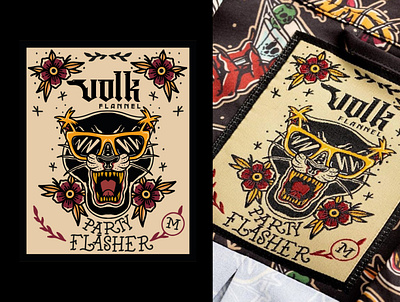 Volk Flannel ''Party Flasher'' neck label design flash tattoo graphic design illustration procreate tattoo design