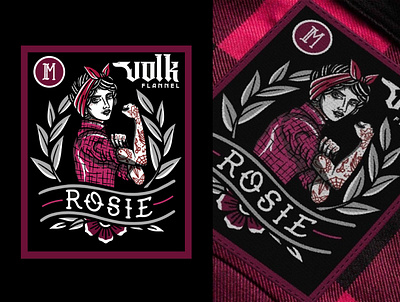 Volk Flannel ''Rosie'' neck label design flash tattoo illustration procreate tattoo design