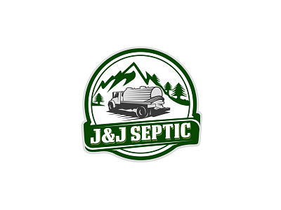 environmental services company logo bold environmental mountain retro septic services tank tree truck