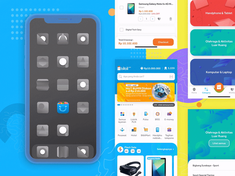 Homepage Exploration for Blibli App animation app app design blibli colorful design gif gif animation micro interaction mobile app ui ui design uiux