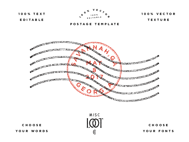 100% Vector Postage Template adobe creative market custom font illustrator logo postage stamp template texture typography vector