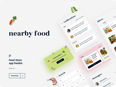 Nearby food - mobile app concept app clean components concept design design flat food freebies freeganism graphic graphic design list local minimal set ui