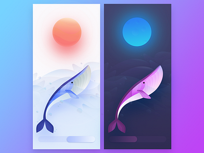 whale controller cycle day gradient illustration moon night ocean sun water whale