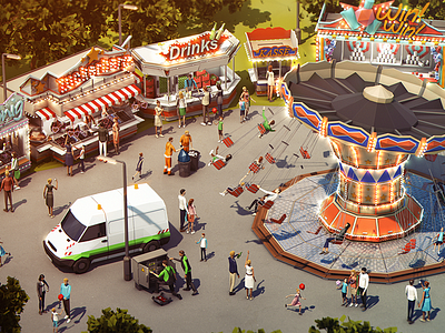 3D Lowpoly German Funfair 3d carousel daylight environment funfair german illustration iso isometric lowpoly people