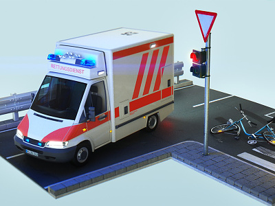 Accident Styleframe 3d 911 ambulance animation emergency octane render turntable
