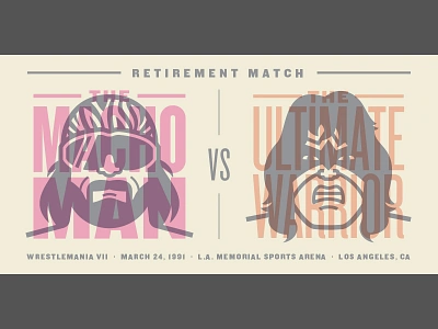 Savage vs. Ultimate Warrior face flat design illustration portrait typography vector wrestling wwe