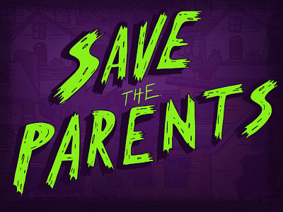 Save the Parents game logo 90s horror logo neon sci fi