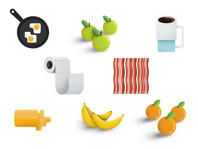 Gettin' Groceries apples bacon butter coffee food icons illustration oranges texture toilet paper