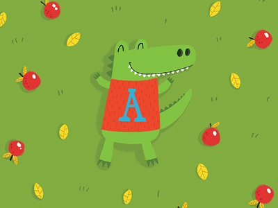 A is for Amos alligator apples autumn bold cartoon character color fall illustration leaves