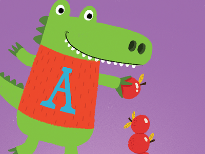 Stackin' Apples alligator apples cartoon character color illustration letters