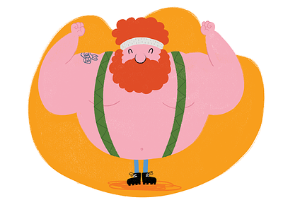 Thursday flexin' beard cartoon character childrensbook color illustration muscles suspenders