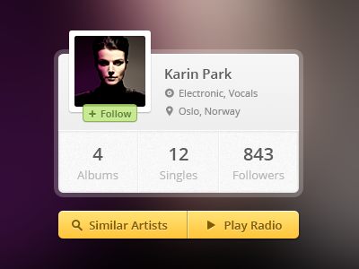 Artist Profile artist avatar blur border follow genre green grey music name picture pin profile radio yellow