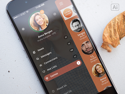 Social app UI Concept. Freebie Ai ai app flat freebie ios iphone llustrator sidebar social source ui