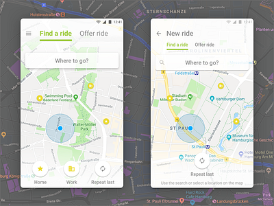 Experimenting with "New Ride" screen android carpool driver mobile app design passenger ui user experience user interface wunder