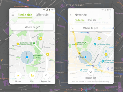Experimenting with "New Ride" screen android carpool driver mobile app design passenger ui user experience user interface wunder
