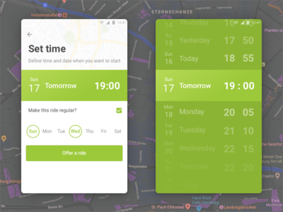 Date Picker android bottom sheet carpool date picker mobile app design time time picker ui user experience user interface wunder