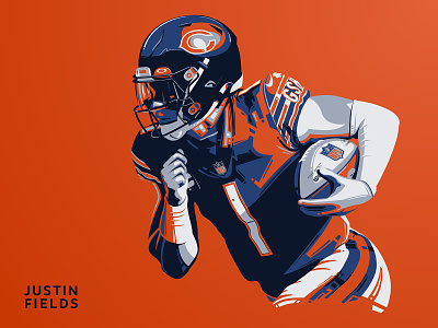 Justin Fields bears chicago bears football illustration justin fields quarterback run vector