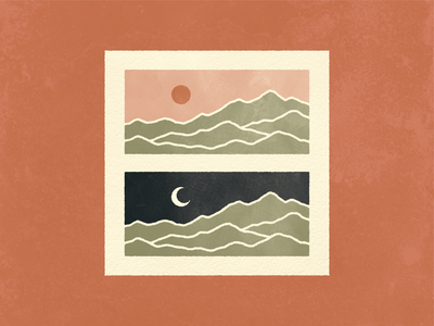 Day & Night color palette digital drawing graphic design illustration illustrator landscape landscape illustration minimal illustration moon mountain mountains muted colors sun texture watercolor texture