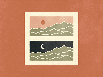 Day & Night color palette digital drawing graphic design illustration illustrator landscape landscape illustration minimal illustration moon mountain mountains muted colors sun texture watercolor texture