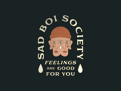 Sad Boi Society badge design crying distressed face feelings graphic design illustration illustrator monoline sad sad boi society tears texture type lockup typography vintage logo vintage type