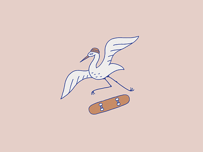 Skatebirding bird color palette design hand drawn illustration illustrator kick flip skate board skating stork