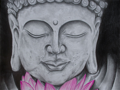 INHALE ZEN buddha flower hand drawn lotus medicate meditate meditation pencil photorealism pink realism zen