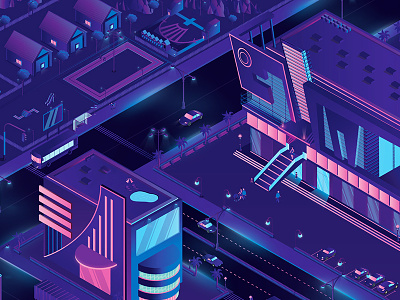 Mall Isometric blue blueprint car creative dribbble glossy gradient illusrration isometric mall malll parking people shine shooting shoping tanding vector