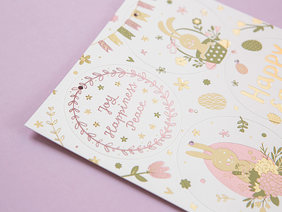 Fedrigoni Easter Card Details card easter fedrigoni foil hang tags illustrations letterpress pink white