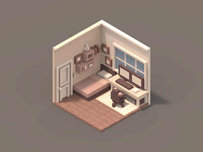 Room #2 3d isometric magicavoxel poly room