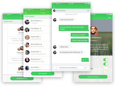 Messaging App UI app chats designs friends group interface message mobile. social team ui