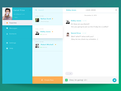 Messaging app concept design diffuse interface messaging shadow ui