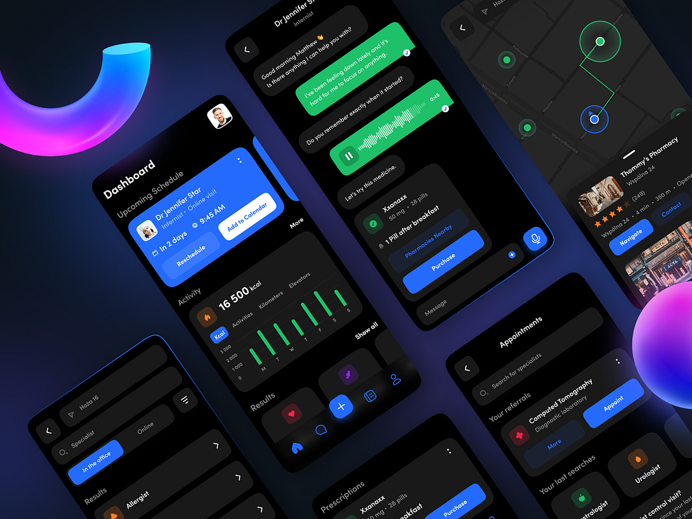 Healthcare Companion App Dark Mode by Mateusz Augustynowicz for EL ...