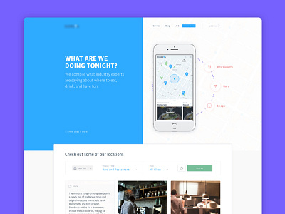 Landing Page for evening planner app landing page map restaurant ui design