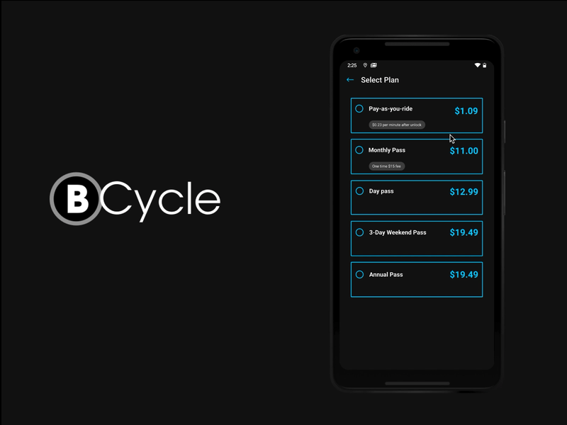 Bcycle Mobile App Redesign cards design figma mobile plan selection redesign redesign concept ui ux