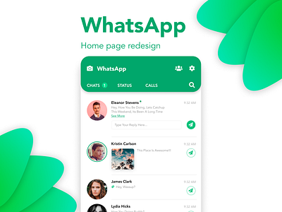 Whatsapp home redesign app app design chat design illustration mobile redesign ui uidesign uitrends uiux ux whatsapp