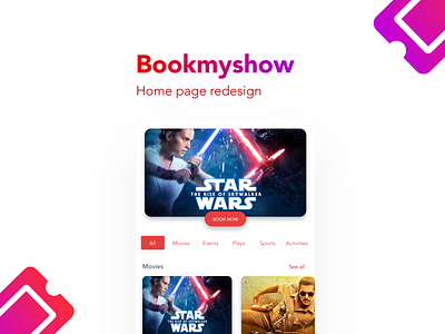 Book my show redesign dribbble app app design design illustration mobile movie app redesign ticket app uidesign uitrends uiux